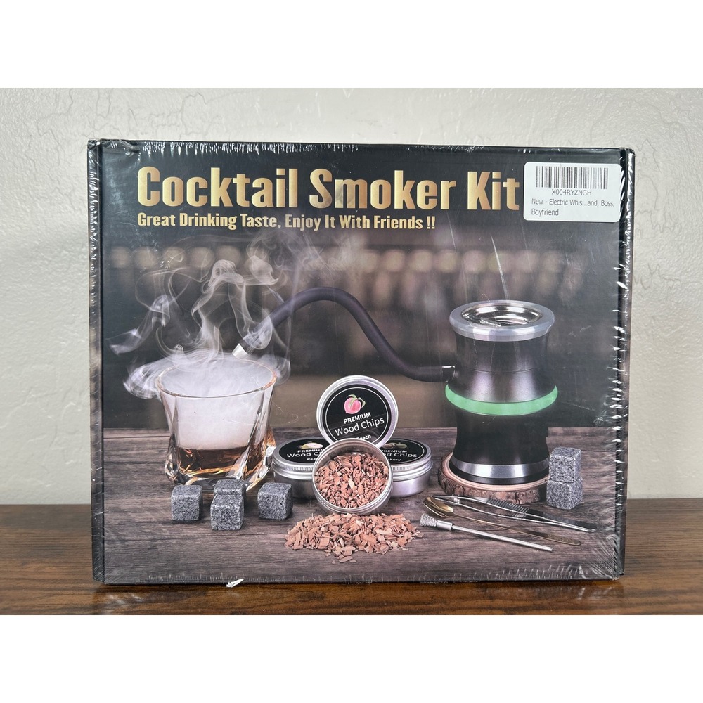 Electric Cocktail Smoker Kit with‎ 8 Wood Chip Flavors and 6 Whiskey Stones New